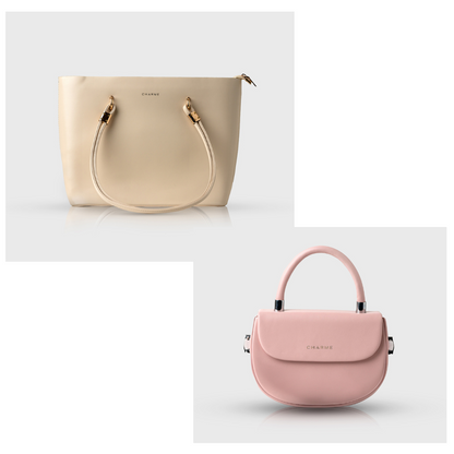 The Legend Tote Bag (White) + Crossbody Mini Bag (Pink)