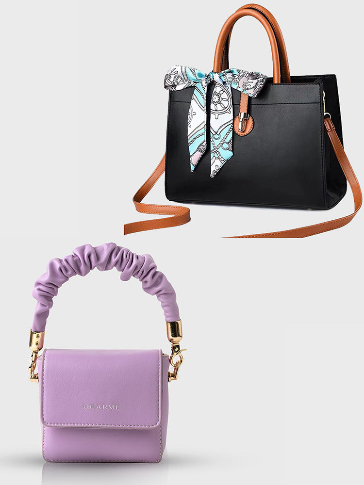 The Iconic Tote Hand Bag (Black) + Cuto Buzzo Mini Bag (Lilac)